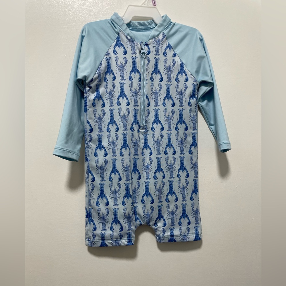 Classic prep Blue Lobster Print Kids Swim Suit